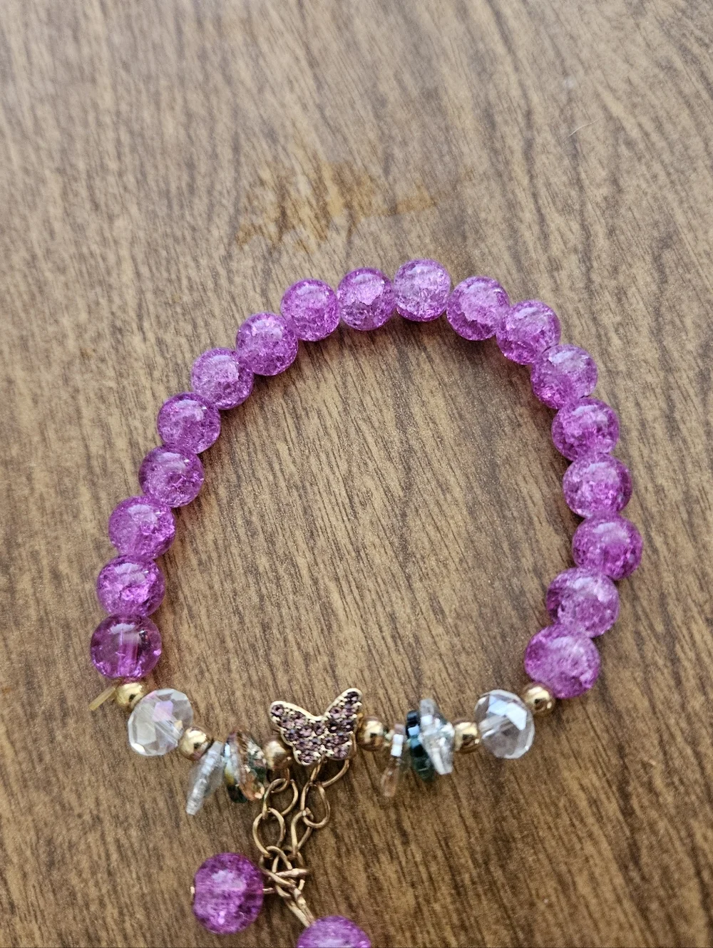 Purple Butterfly Beaded Bracelet